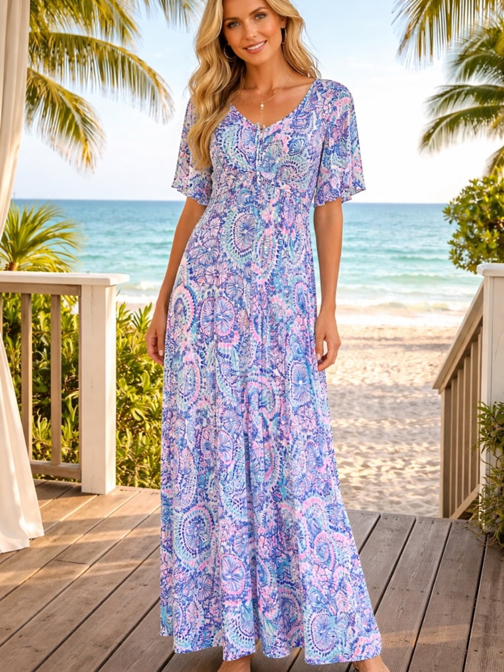 SOLD!!Lilly Pulitzer Pastel Blue Pink Purple Paisley Maxi Dress Minka sleeve $85